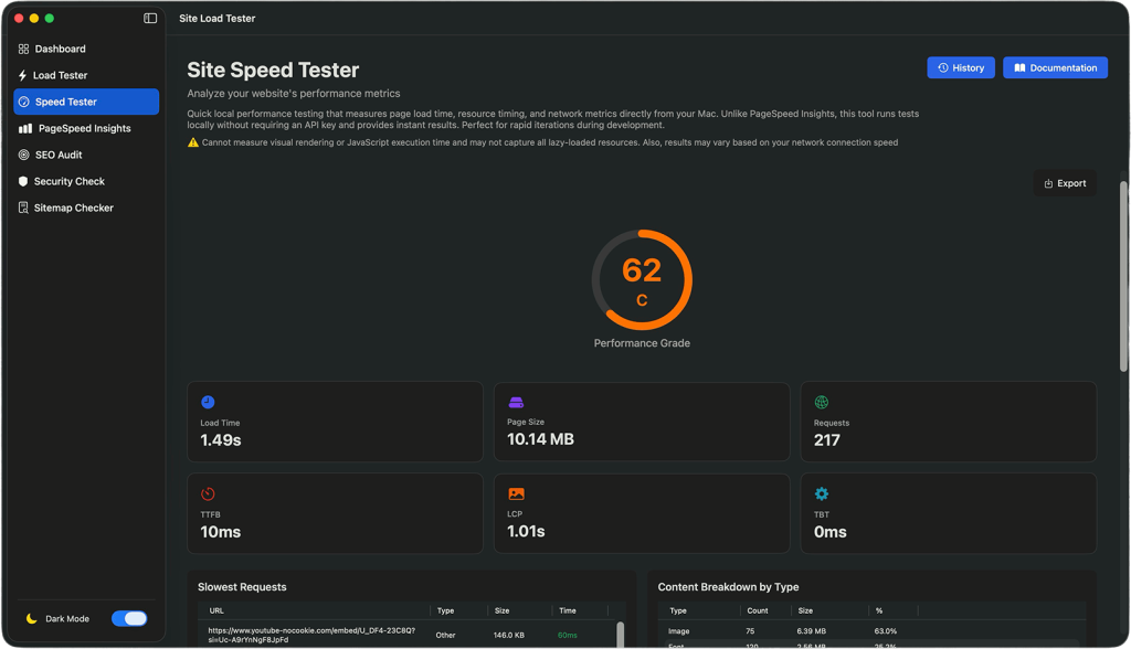 Website Load Tester App for Mac