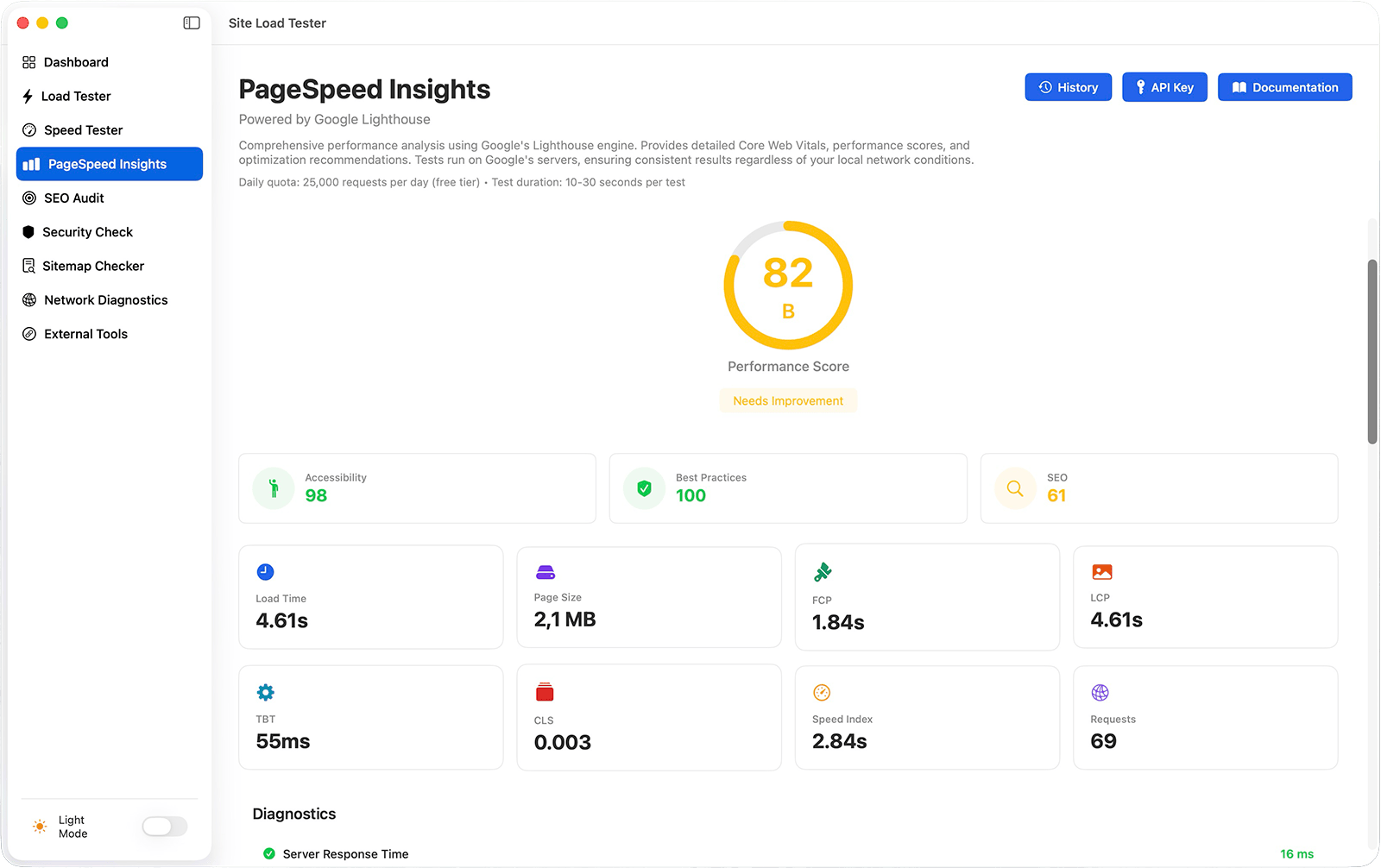 PageSpeed Insights tester app for Mac
