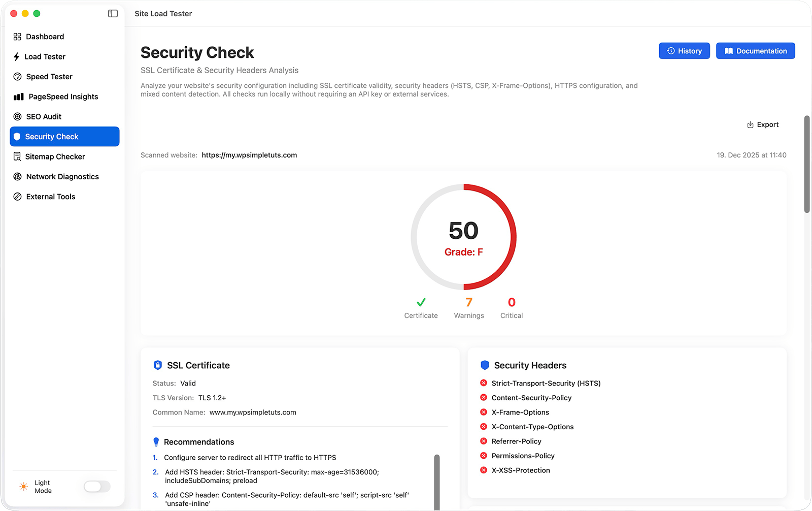Website Security Checker app for Mac