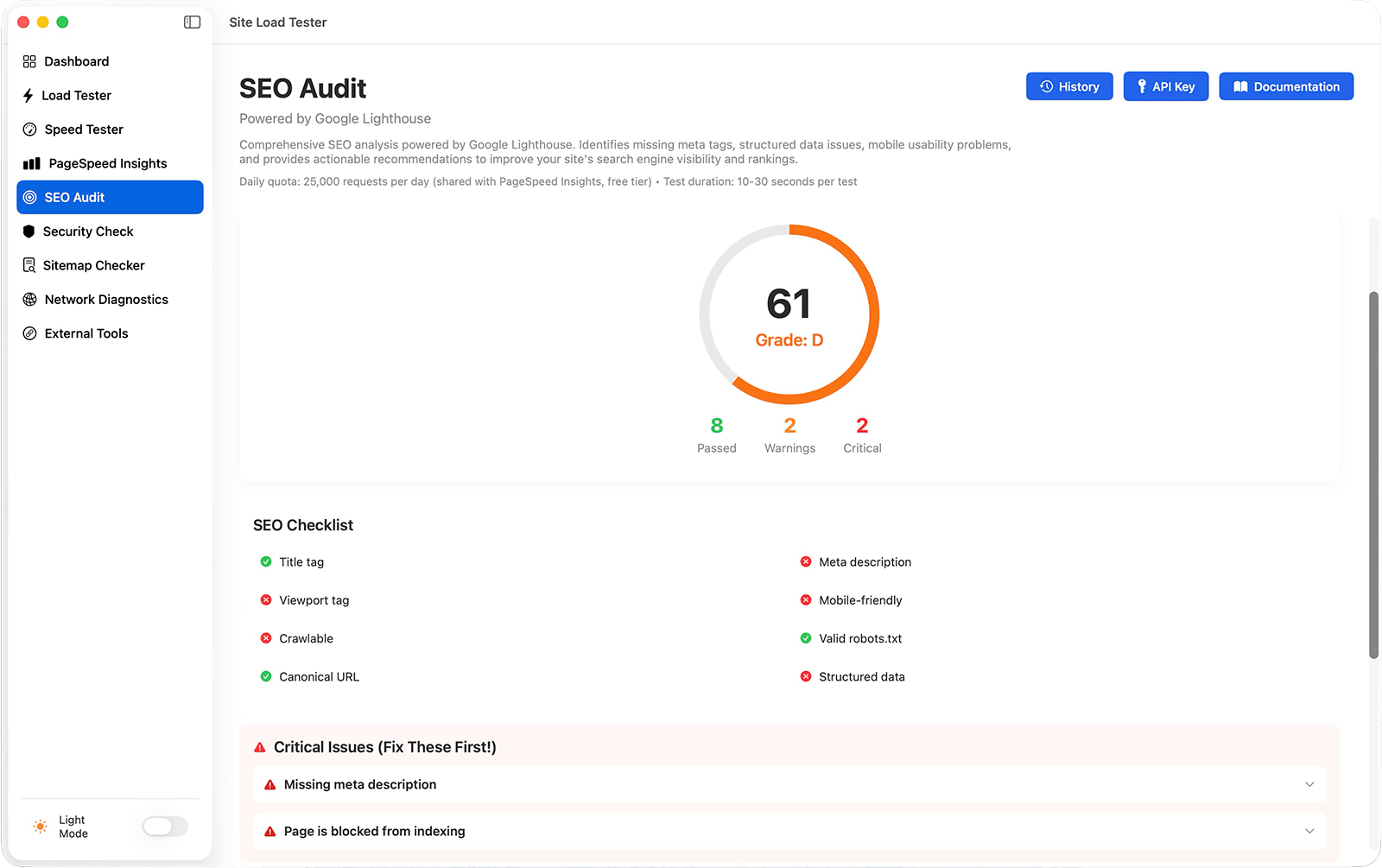 PageSpeed Insights SEO Audit app for Mac