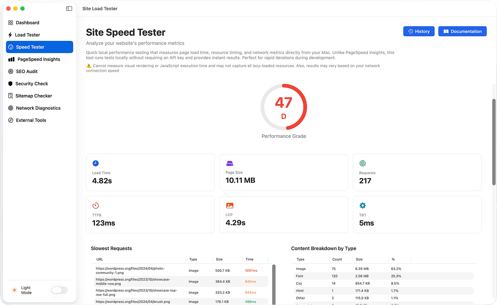 Website Speed Tester App for Mac