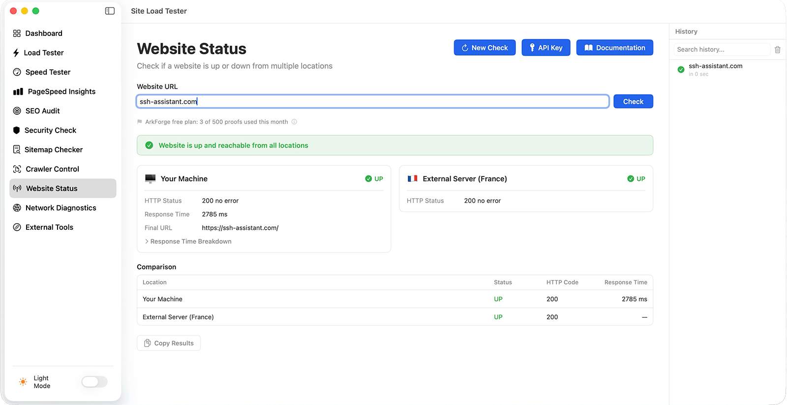 Website status tool